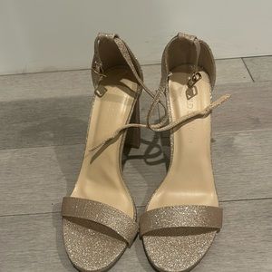 Gold Sparkle Block Heels Size 7.5